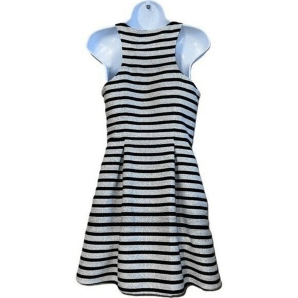 EXPRESS Textured Skater Dress Stripe Mini Quarter Zip Black‎ NWOT  Size 6 - Picture 5 of 7